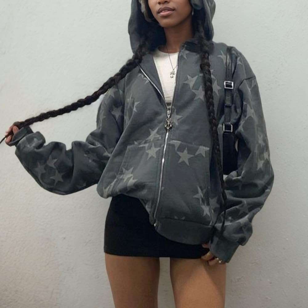 Sumleno Fairy Grunge Clothes Alt Emo Clothing Y2k Zip Up Hoodie Oversized Hooded Sweatshirt Harajuku Aesthetic Jacket - Image 2