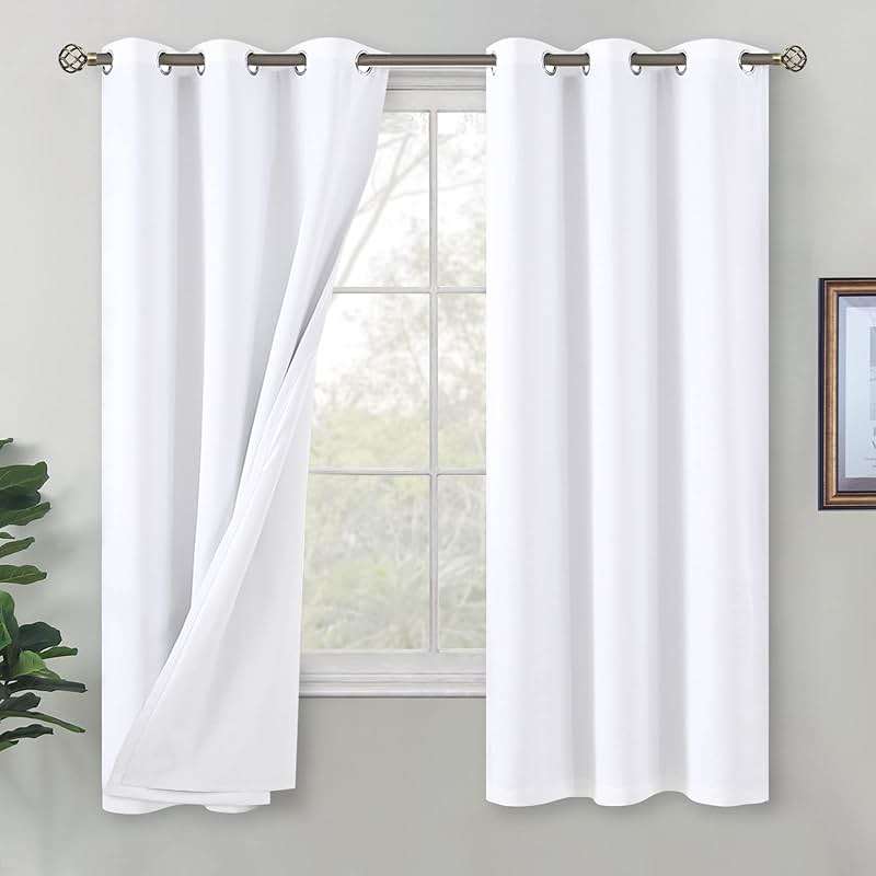 BGment White Blackout Curtains for Bedroom 63 Inch Length 2 Panels Set, Thermal Insulated Bedroom Curtains Soundproof Room Darkening Window Curtain Drapes, Each Grommet Curtains 42 Inch Wide - Image 1