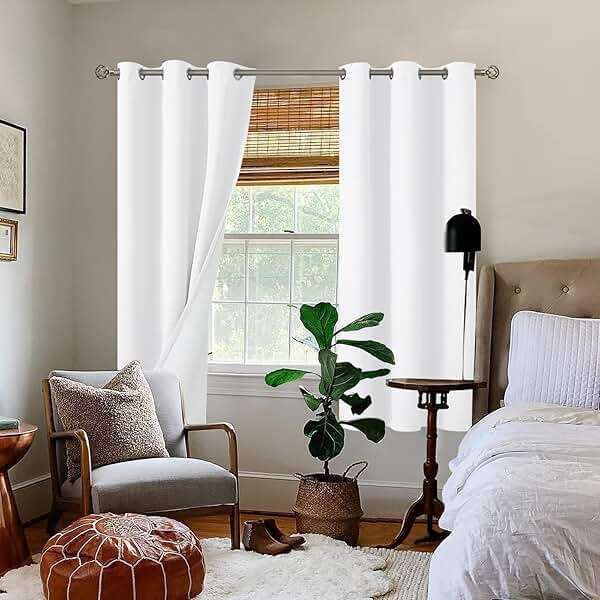 BGment White Blackout Curtains for Bedroom 63 Inch Length 2 Panels Set, Thermal Insulated Bedroom Curtains Soundproof Room Darkening Window Curtain Drapes, Each Grommet Curtains 42 Inch Wide - Image 2