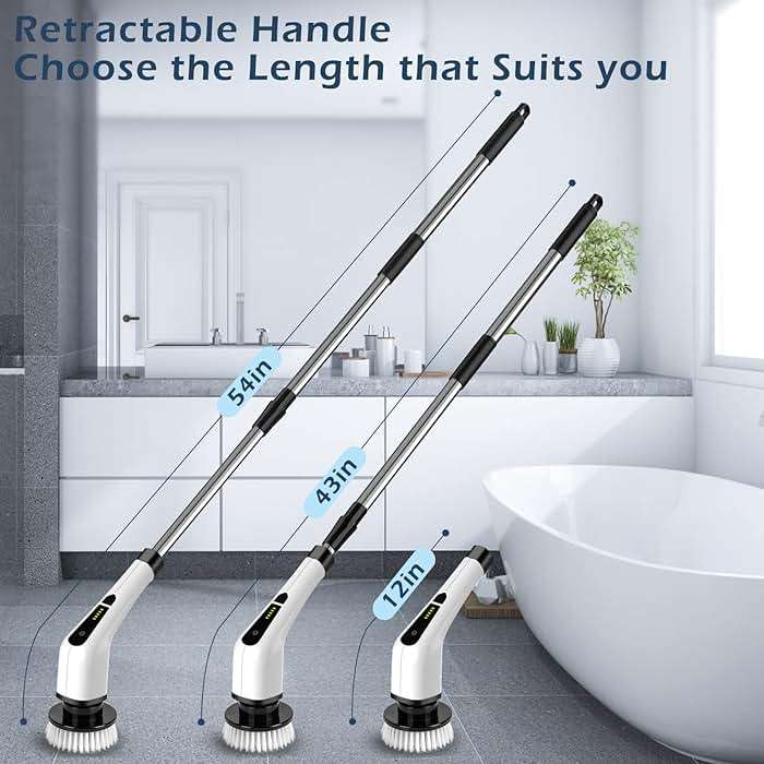 Bomves Electric Spin Scrubber, Cordless Cleaning Brush Scrubber for Home, 8 Replaceable Brush Heads-90Mins Work Time, 3 Adjustable Size, 2 Speeds for Bathroom Shower Bathtub Glass Car - Image 2