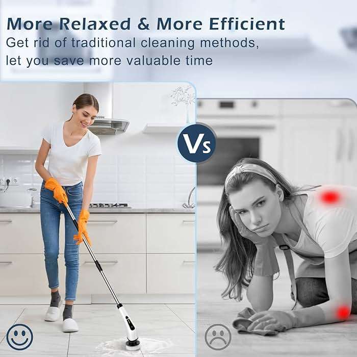 Bomves Electric Spin Scrubber, Cordless Cleaning Brush Scrubber for Home, 8 Replaceable Brush Heads-90Mins Work Time, 3 Adjustable Size, 2 Speeds for Bathroom Shower Bathtub Glass Car - Image 4