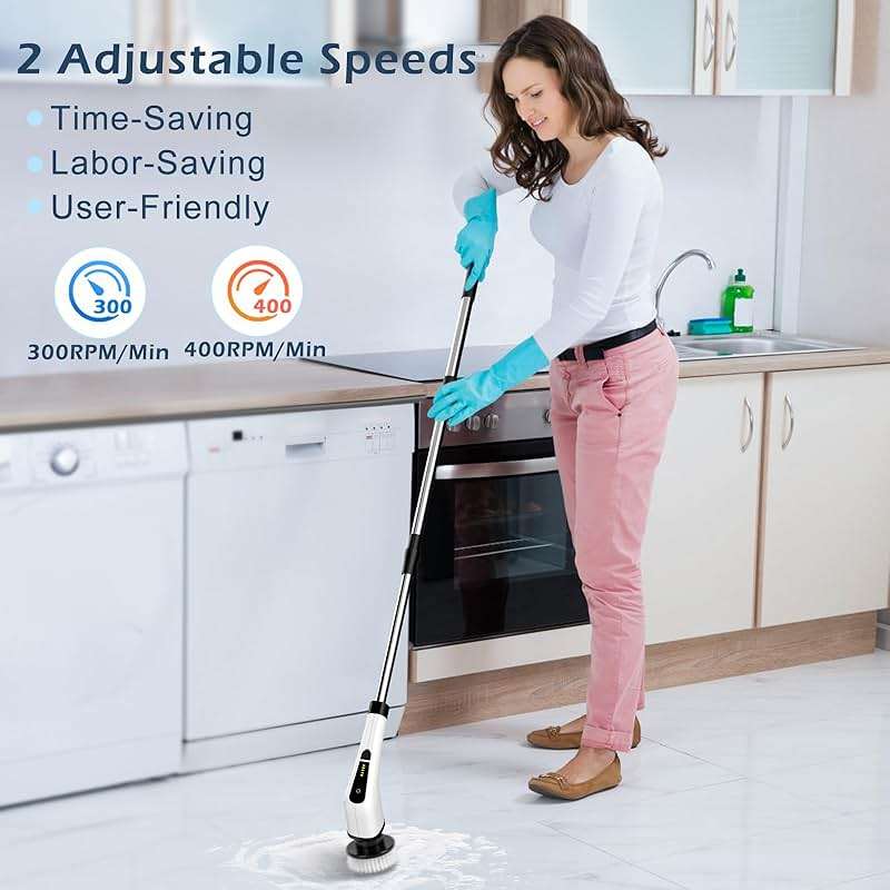 Bomves Electric Spin Scrubber, Cordless Cleaning Brush Scrubber for Home, 8 Replaceable Brush Heads-90Mins Work Time, 3 Adjustable Size, 2 Speeds for Bathroom Shower Bathtub Glass Car - Image 5