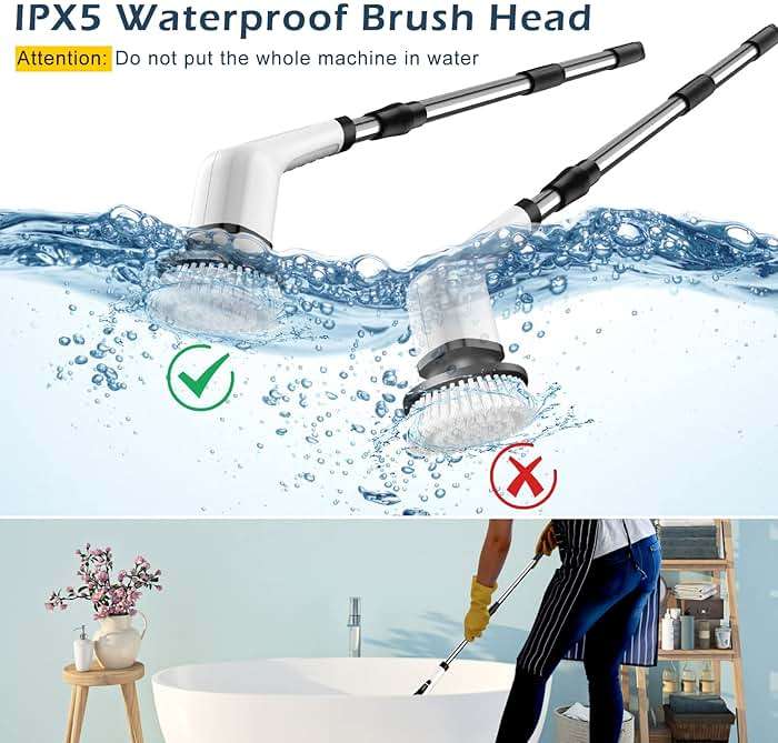 Bomves Electric Spin Scrubber, Cordless Cleaning Brush Scrubber for Home, 8 Replaceable Brush Heads-90Mins Work Time, 3 Adjustable Size, 2 Speeds for Bathroom Shower Bathtub Glass Car - Image 7