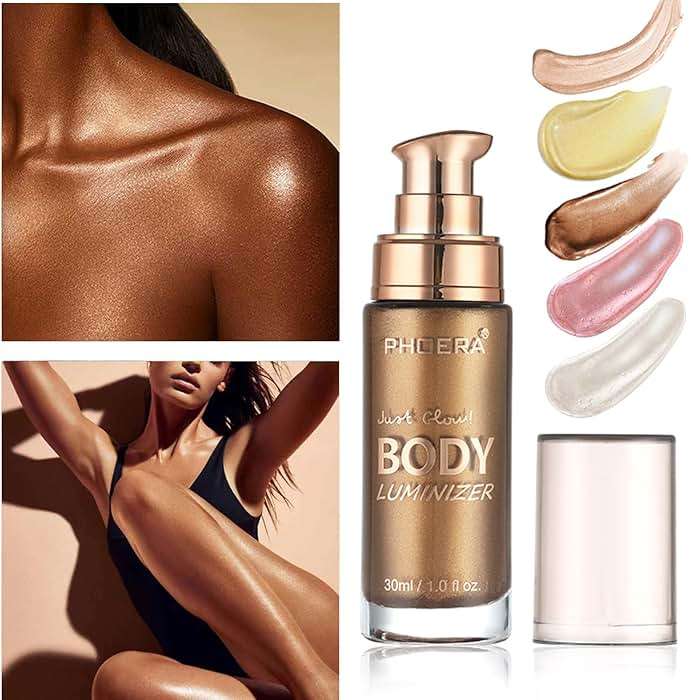 Body Shimmer Oil, Glistening Bronze Natural Glow Luminizer, Long Lasting Moisturizing Liquid Illuminator Highlighter Makeup for a Sun-Kissed Glow, Brush Include, 1oz, Medium - Image 2