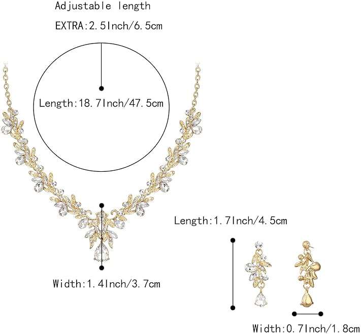 BriLove Women's Wedding Jewelery Set Leaf Flower Crystal Teardrop Marquise Cluster Pendant Necklace Dangle Earrings for Bridal Party - Image 5