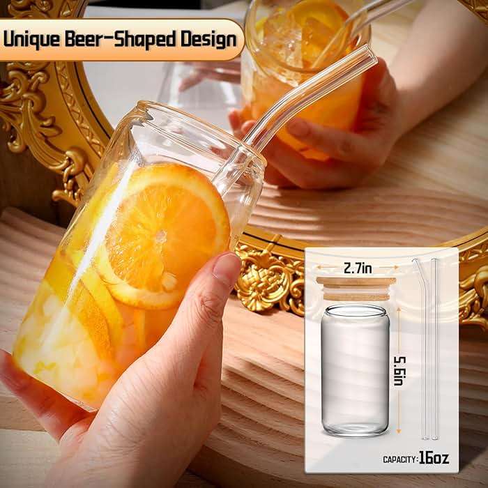 DWTS DANWEITESI Glass Cups with Lids and Straws 4 pcs,16oz Drinking Glasses Set for Coffee Bar Accessories,Iced Coffee Cups with Lids,Matcha Cup Glass Tumbler Reusable for Gifts - Image 2