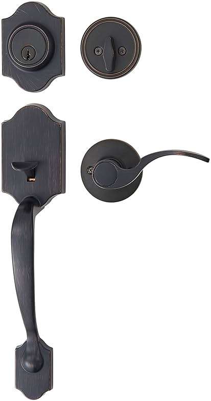 Amazon Basics Front Door Lock Set, Handleset with Shelby Lever, Level Door Handle, Exterior, Single Cylinder Packs, Oil Bronze, 6-Pack - Image 2