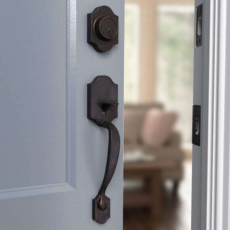 Amazon Basics Front Door Lock Set, Handleset with Shelby Lever, Level Door Handle, Exterior, Single Cylinder Packs, Oil Bronze, 6-Pack - Image 7