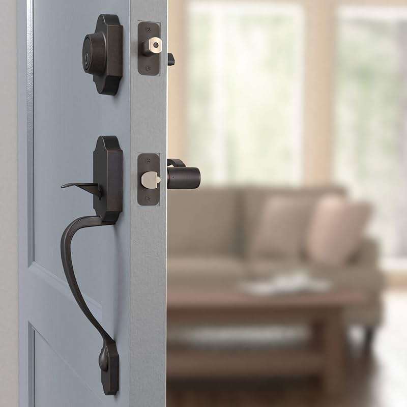 Amazon Basics Front Door Lock Set, Handleset with Shelby Lever, Level Door Handle, Exterior, Single Cylinder Packs, Oil Bronze, 6-Pack - Image 8
