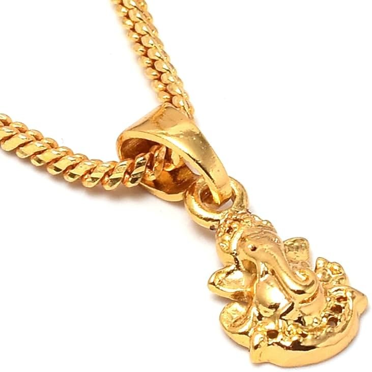 JewarHaat Indian Gold Plated Pendant Locket With Gold Plated Chain Daily Use Fashion Jewelry for Men and Women (Ganesh) - Product Image