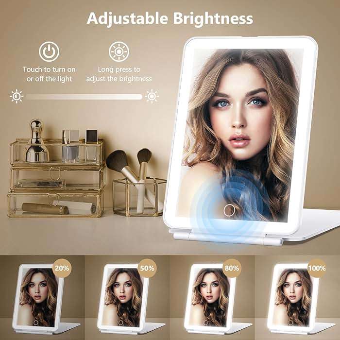 miroposs Rechargeable Makeup Mirror for Travel, Vanity Mirror with 80LEDs, 3 Color Light, 2000mAh Battery, Portable Ultra Slim Lighted Mirror, Travel Essential - Image 4