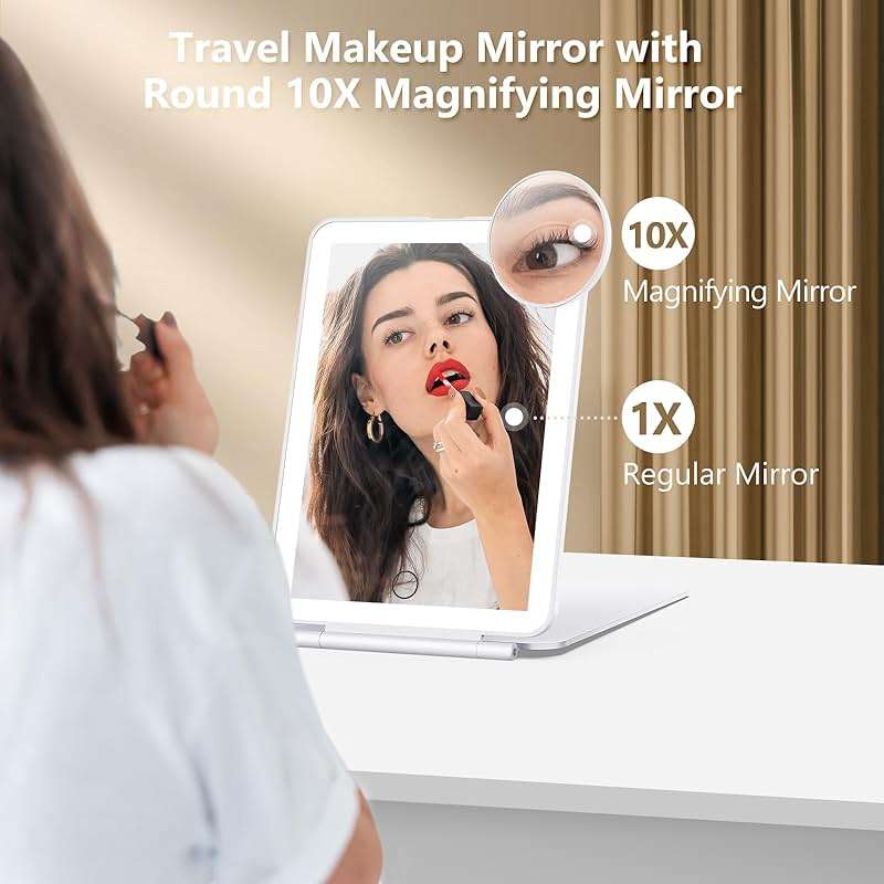 miroposs Rechargeable Makeup Mirror for Travel, Vanity Mirror with 80LEDs, 3 Color Light, 2000mAh Battery, Portable Ultra Slim Lighted Mirror, Travel Essential - Image 5