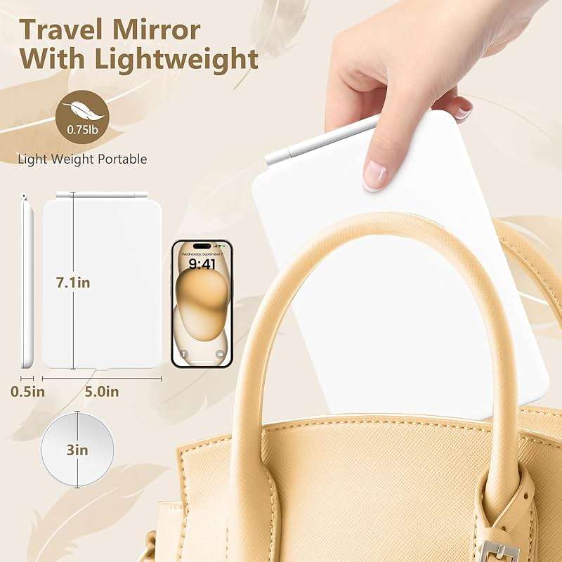 miroposs Rechargeable Makeup Mirror for Travel, Vanity Mirror with 80LEDs, 3 Color Light, 2000mAh Battery, Portable Ultra Slim Lighted Mirror, Travel Essential - Image 6