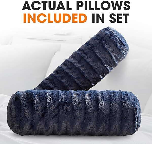 Cheer Collection Faux Fur Bolster Pillows – Soft Decorative Cylinder Pillows for Bed or Couch, Machine Washable – 8” x 24”, Set of 2, Blue - Image 7