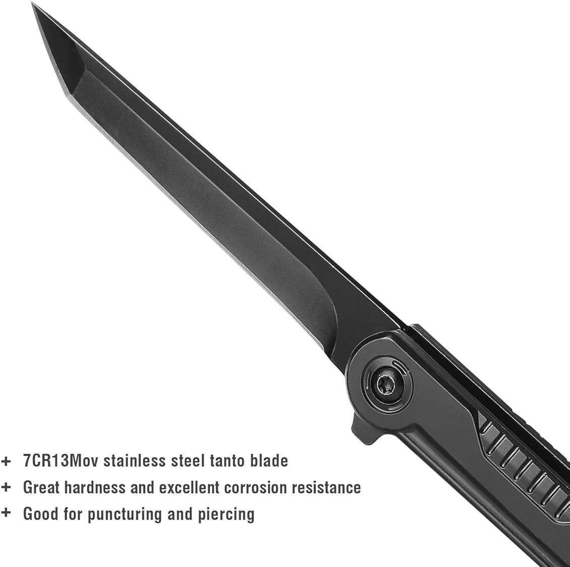 FUNBRO EDC Pocket Knife - 7CR13Mov Steel Tanto Blade, Slim Survival Knife with Clip and Liner Lock, Window Breaker for Outdoor Camping- Stocking stuffer Gifts for Men Women - Image 3