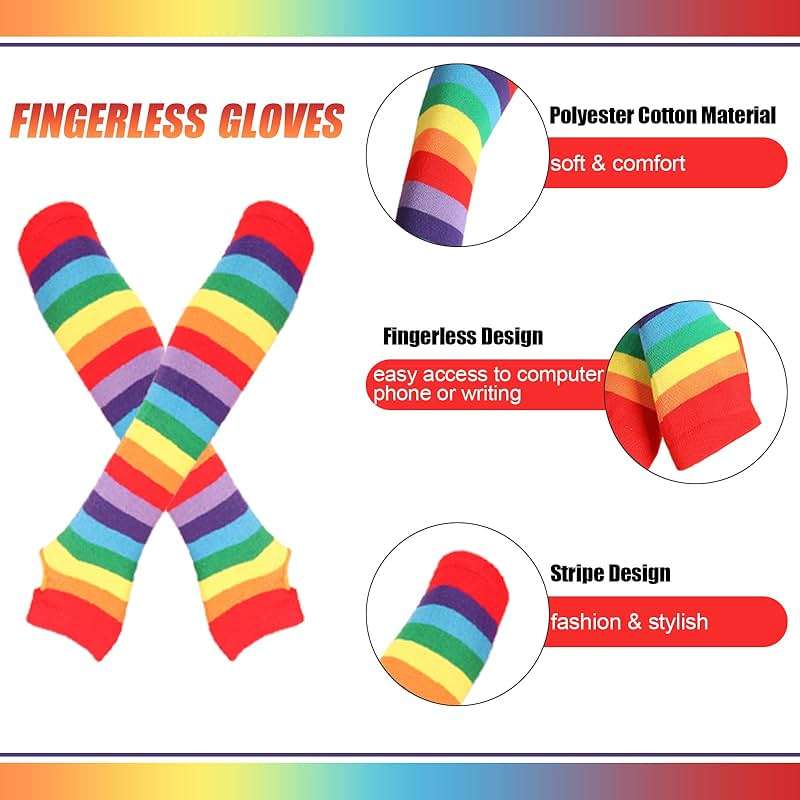 Barrlves 2/4 Sets Womens Striped Knee High Socks Long Knitted Arm Warmers Fingerless Gloves for Halloween Costume - Image 3