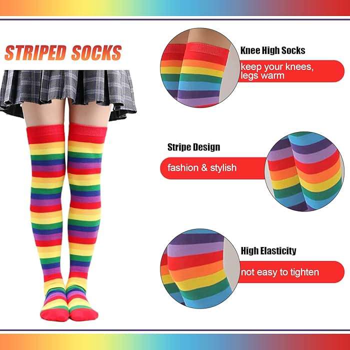 Barrlves 2/4 Sets Womens Striped Knee High Socks Long Knitted Arm Warmers Fingerless Gloves for Halloween Costume - Image 4