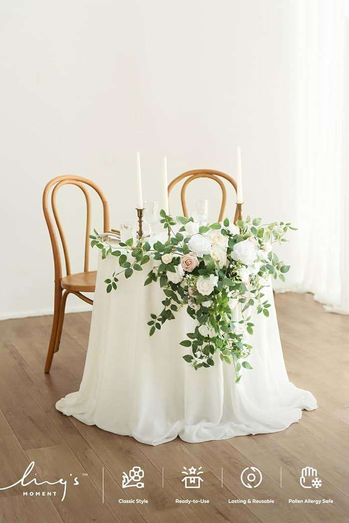 Ling's moment 2PCS Artificial Floral Swags Arch Flowers Wedding Centerpieces Flower Rose Garland Mantel Greenery Arrangements for Sweetheart Welcome Signs Decor Wall Window Home Decor White & Sage - Image 4