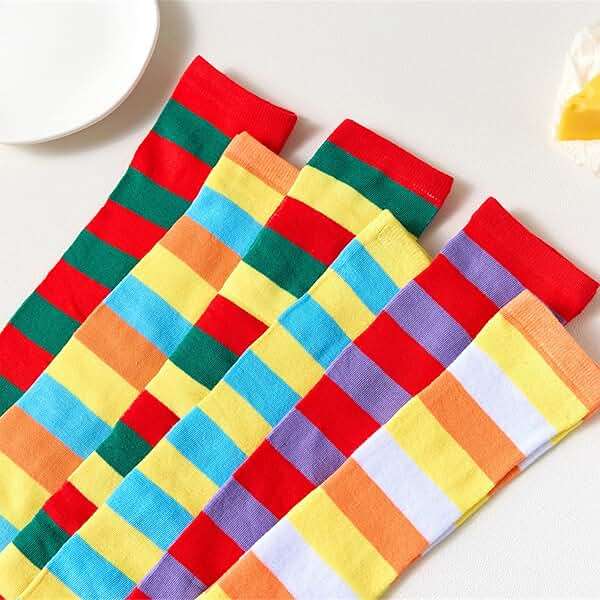 DOOVID Casual Knee High Socks for Women Tube Socks Elasticity Athletic Socks Thin Stripe Knee High Stockings - Image 7
