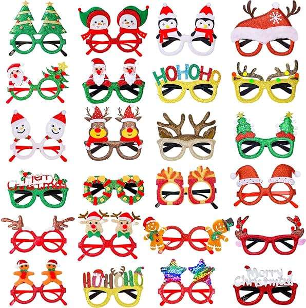 Thuodo 24Pcs Christmas Glasses Glitter Party Decorations Eyeglasses Frames, Costume Eyeglasses for Christmas Parties Holiday Favors Photo Booth Novelty Glasses Cosplay (One Size Fits All) - Image 1