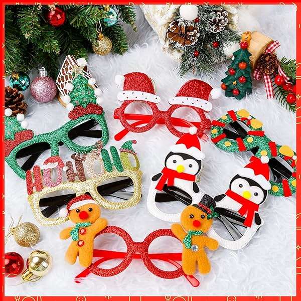 Thuodo 24Pcs Christmas Glasses Glitter Party Decorations Eyeglasses Frames, Costume Eyeglasses for Christmas Parties Holiday Favors Photo Booth Novelty Glasses Cosplay (One Size Fits All) - Image 2