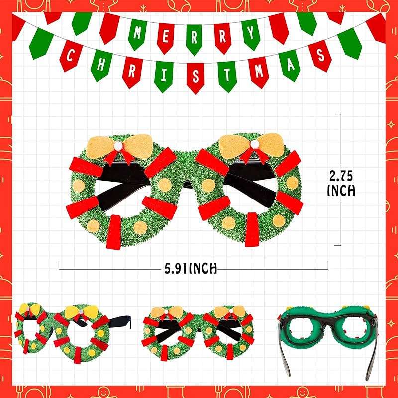 Thuodo 24Pcs Christmas Glasses Glitter Party Decorations Eyeglasses Frames, Costume Eyeglasses for Christmas Parties Holiday Favors Photo Booth Novelty Glasses Cosplay (One Size Fits All) - Image 3