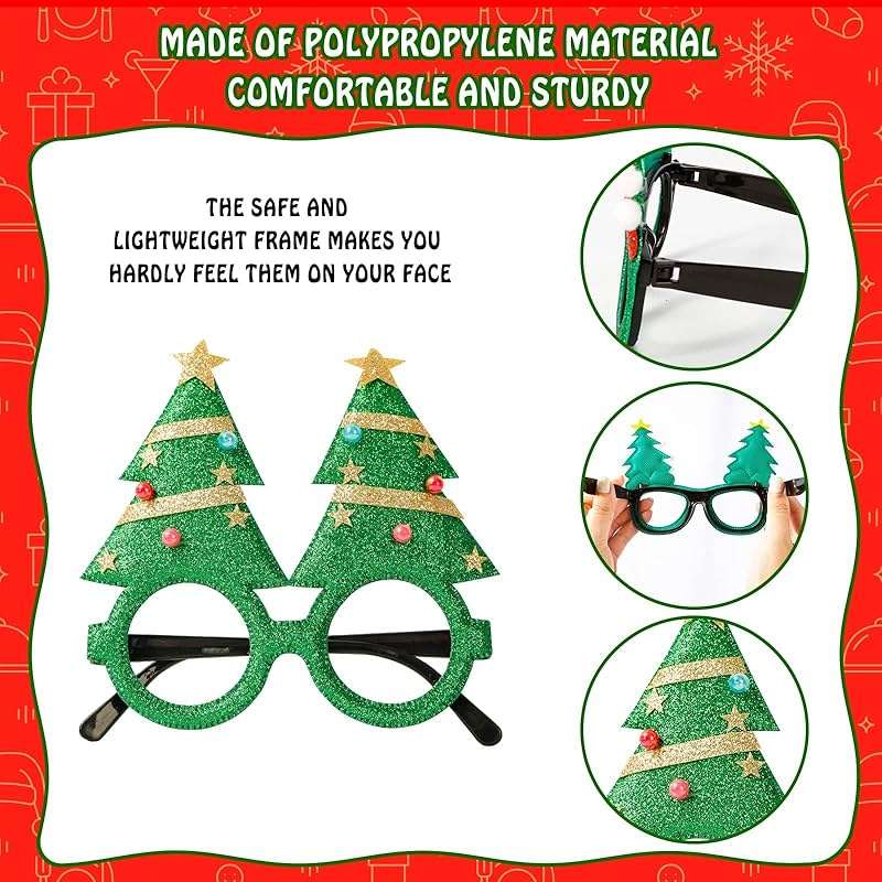 Thuodo 24Pcs Christmas Glasses Glitter Party Decorations Eyeglasses Frames, Costume Eyeglasses for Christmas Parties Holiday Favors Photo Booth Novelty Glasses Cosplay (One Size Fits All) - Image 4