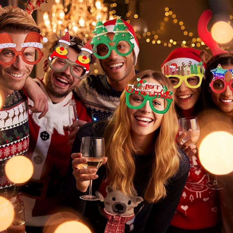 Thuodo 24Pcs Christmas Glasses Glitter Party Decorations Eyeglasses Frames, Costume Eyeglasses for Christmas Parties Holiday Favors Photo Booth Novelty Glasses Cosplay (One Size Fits All) - Image 5