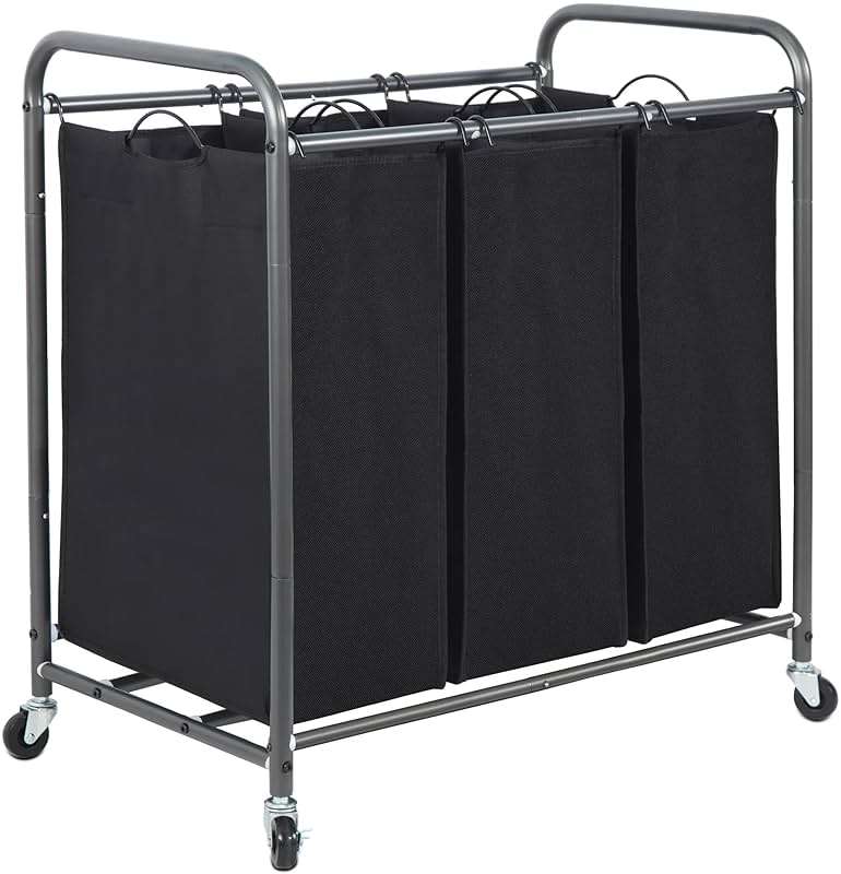 STORAGE MANIAC 3 Section Laundry Sorter, 35.9 Gal (136 L) Laundry Hamper Cart with Heavy Duty Rolling Lockable Wheels and Removable Bags, Clothes Organizer Basket Clothes Separator Hamper, Black - Image 1