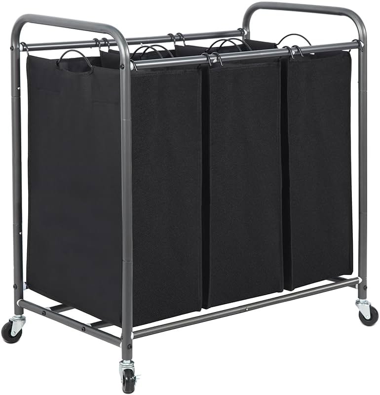 STORAGE MANIAC 3 Section Laundry Sorter, 35.9 Gal (136 L) Laundry Hamper Cart with Heavy Duty Rolling Lockable Wheels and Removable Bags, Clothes Organizer Basket Clothes Separator Hamper, Black - Product Image