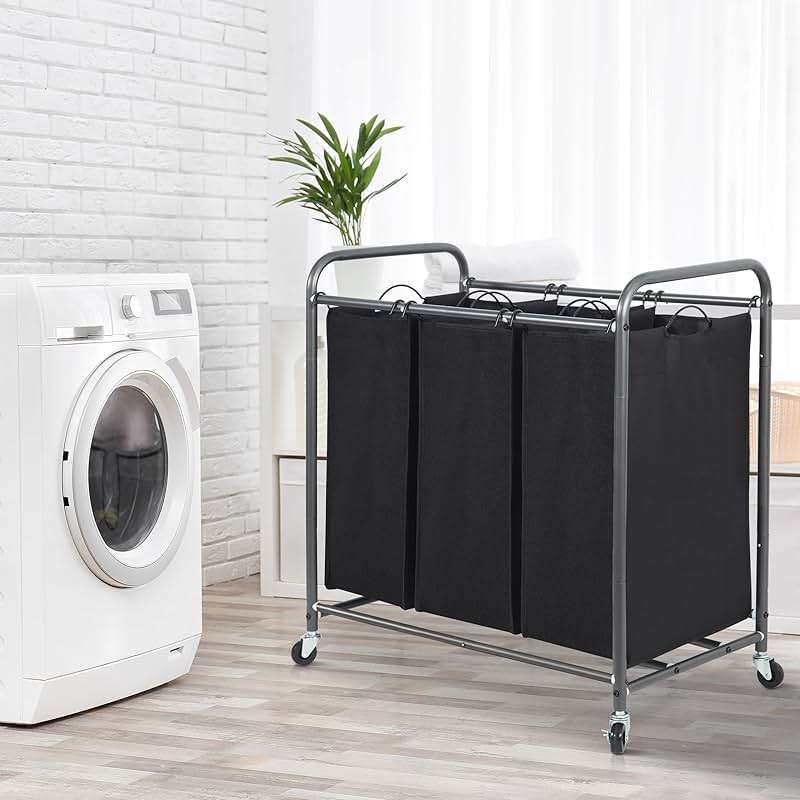STORAGE MANIAC 3 Section Laundry Sorter, 35.9 Gal (136 L) Laundry Hamper Cart with Heavy Duty Rolling Lockable Wheels and Removable Bags, Clothes Organizer Basket Clothes Separator Hamper, Black - Image 2