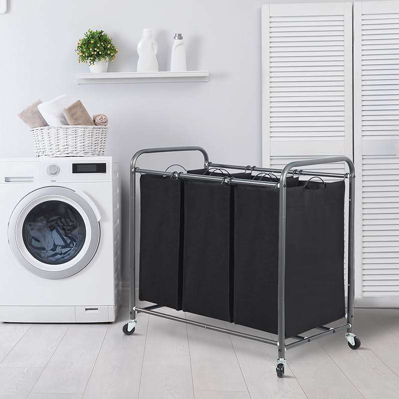 STORAGE MANIAC 3 Section Laundry Sorter, 35.9 Gal (136 L) Laundry Hamper Cart with Heavy Duty Rolling Lockable Wheels and Removable Bags, Clothes Organizer Basket Clothes Separator Hamper, Black - Image 7