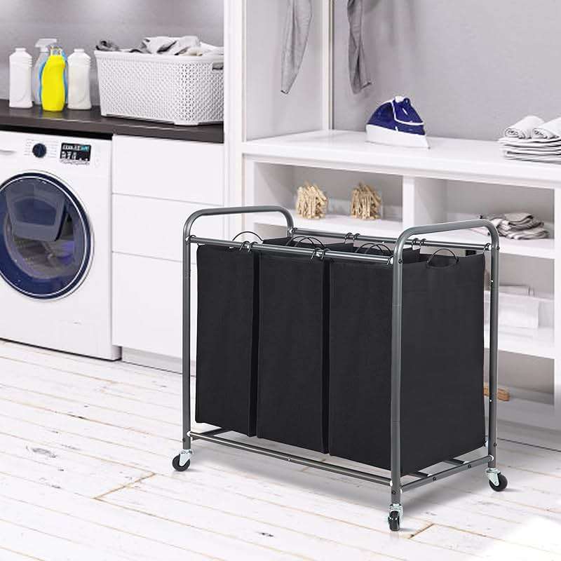 STORAGE MANIAC 3 Section Laundry Sorter, 35.9 Gal (136 L) Laundry Hamper Cart with Heavy Duty Rolling Lockable Wheels and Removable Bags, Clothes Organizer Basket Clothes Separator Hamper, Black - Image 8