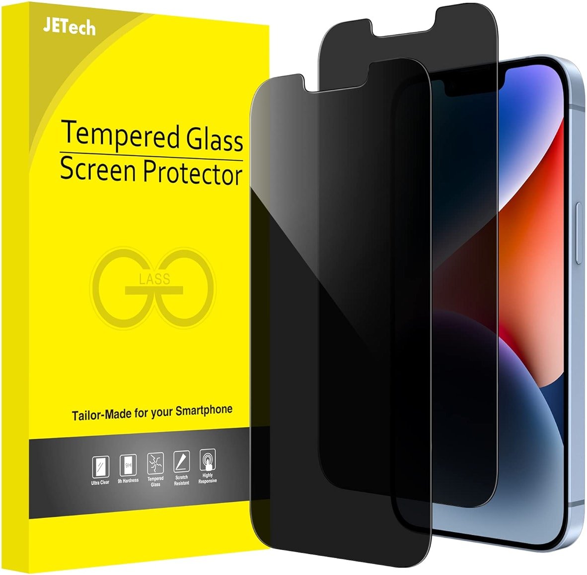 JETech Privacy Screen Protector for iPhone 17e (2026) / iPhone 16e / iPhone 14, Anti Spy Tempered Glass Film, 6.1-Inch Display, 2-Pack - Product Image