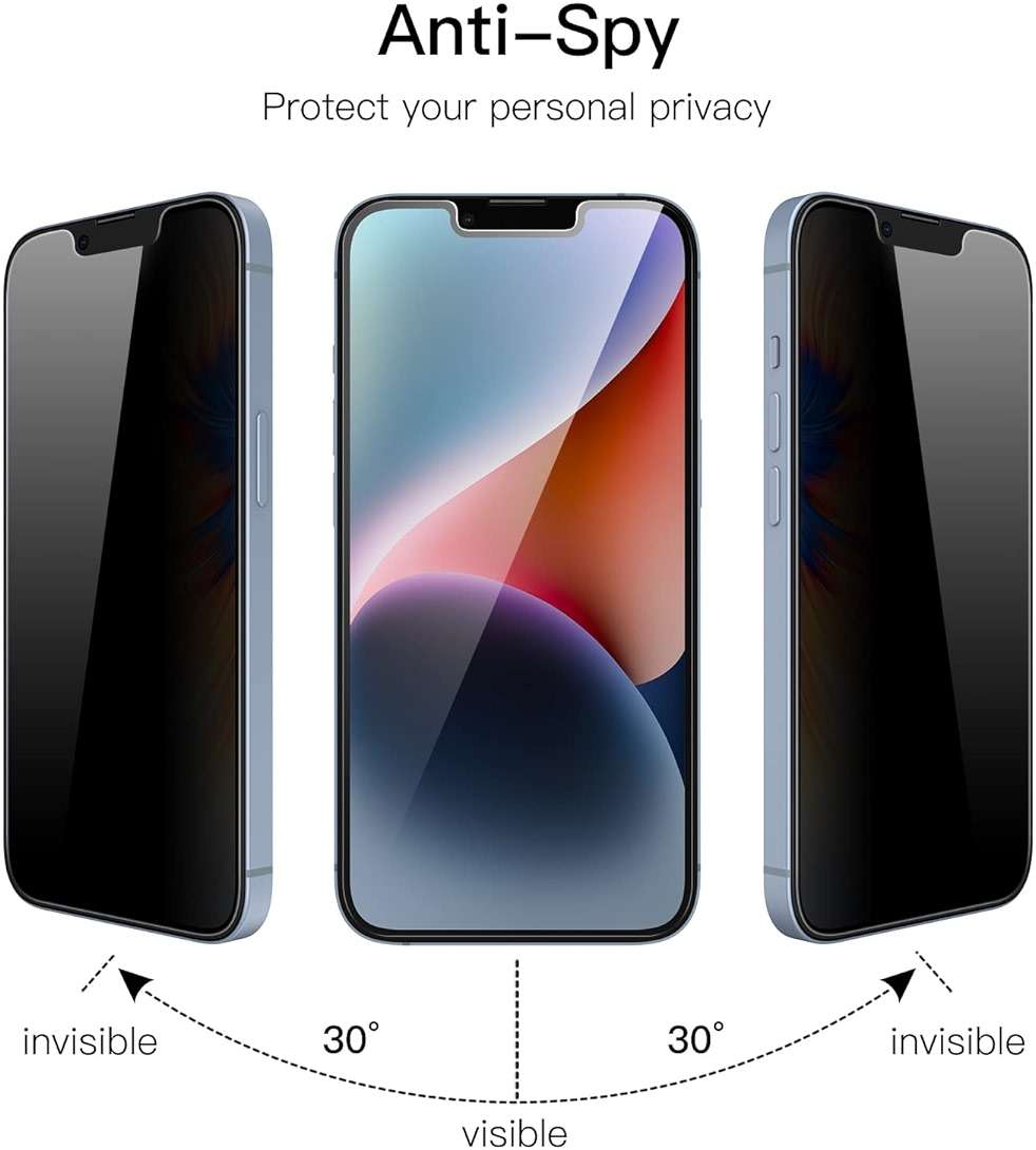 JETech Privacy Screen Protector for iPhone 17e (2026) / iPhone 16e / iPhone 14, Anti Spy Tempered Glass Film, 6.1-Inch Display, 2-Pack - Image 3