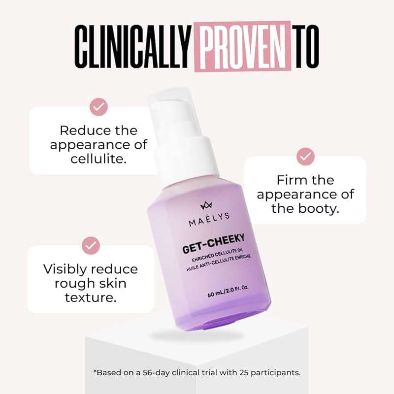 MAËLYS GET-CHEEKY Body Oil for Women - Cellulite Massage Oil with Shea Butter & Vitamin E - Skin Oil for Massage Therapy & After Shower Use - Helps Reduce the Look of Dimpled Skin (2 Fl Oz) - Image 3