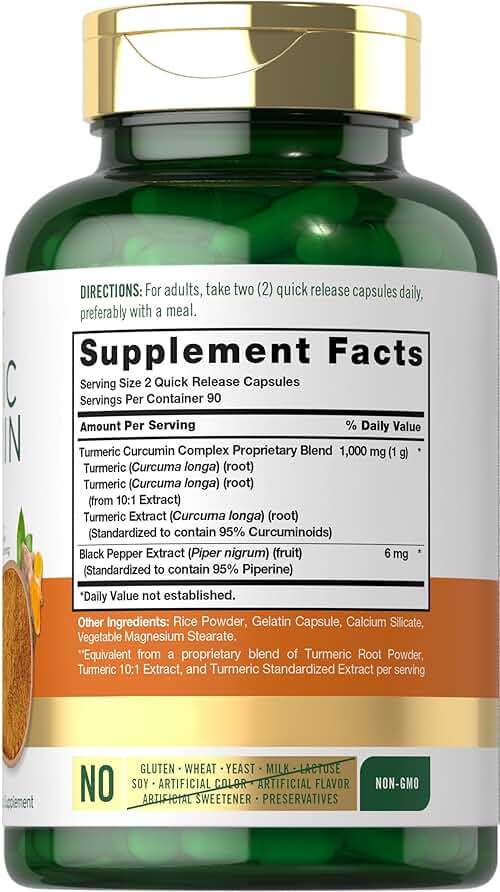 Carlyle Turmeric Curcumin with Black Pepper | 180 Capsules | Turmeric Complex Supplement | Non-GMO, Gluten Free - Image 2