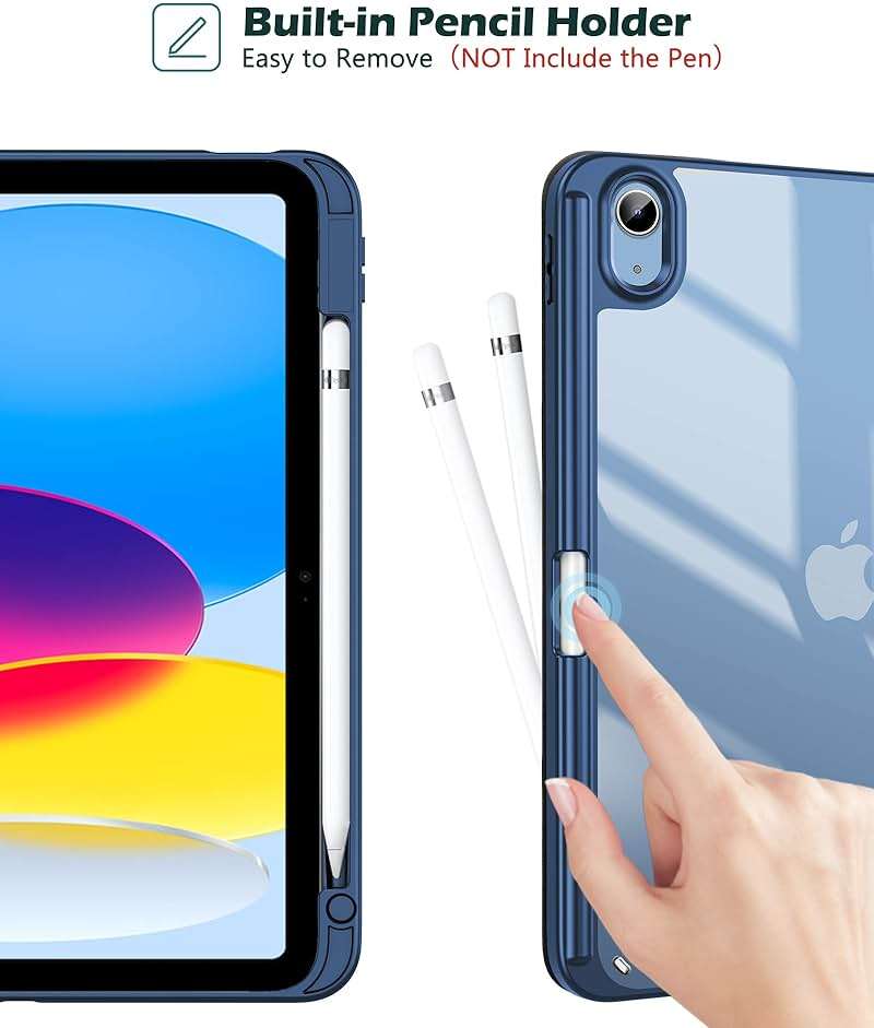 ProCase for iPad (A16) 11th Generation 11 Inch 2025/10th Generation 10.9 Inch 2022 Case with Pencil Holder, Hybrid iPad 11 10 Case with Clear Back, Supports Auto Wake/Sleep -Navy - Image 3