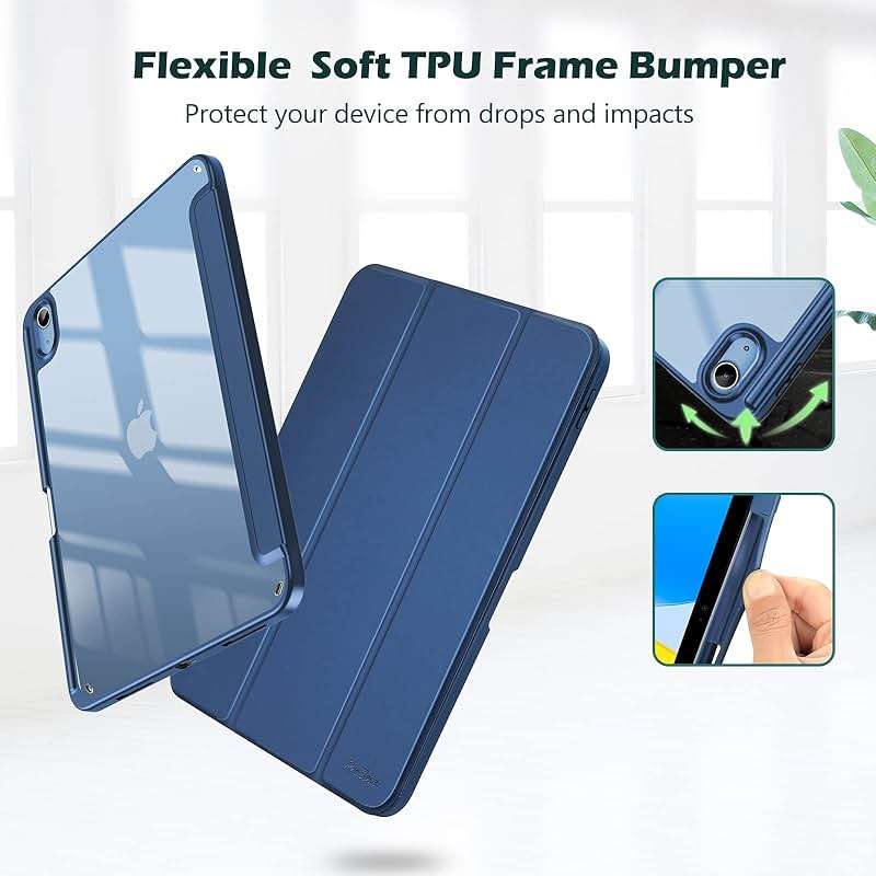 ProCase for iPad (A16) 11th Generation 11 Inch 2025/10th Generation 10.9 Inch 2022 Case with Pencil Holder, Hybrid iPad 11 10 Case with Clear Back, Supports Auto Wake/Sleep -Navy - Image 4