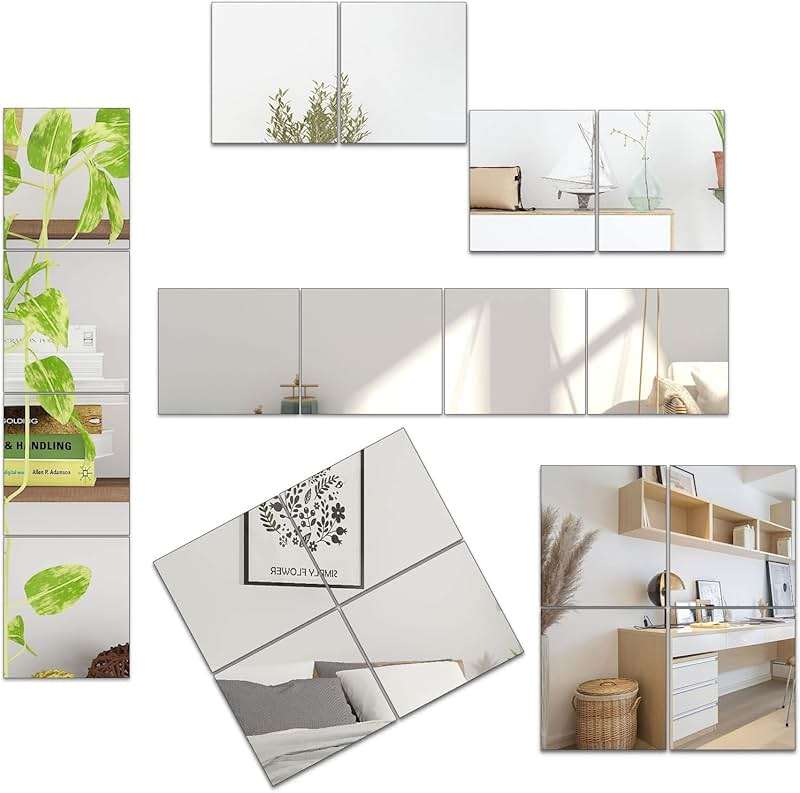 QEEYON 16 x 12'' Glass Wall Mirror Tile Self Adhesive Frameless High Clear Mirror Sheet Wall Decor for Bedroom, Living Room, Bathroom, Home Gym, Hallway, Door etc (1pcs) - Image 7