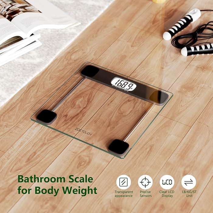 ZOETOUCH Scale for Body Weight, Accurate Bathroom Scales, Digital Weighing Machine for People, 400lb Capacity, LCD Display, Step-On Technology, Tempered Glass, Measuring Tape Included - Image 7