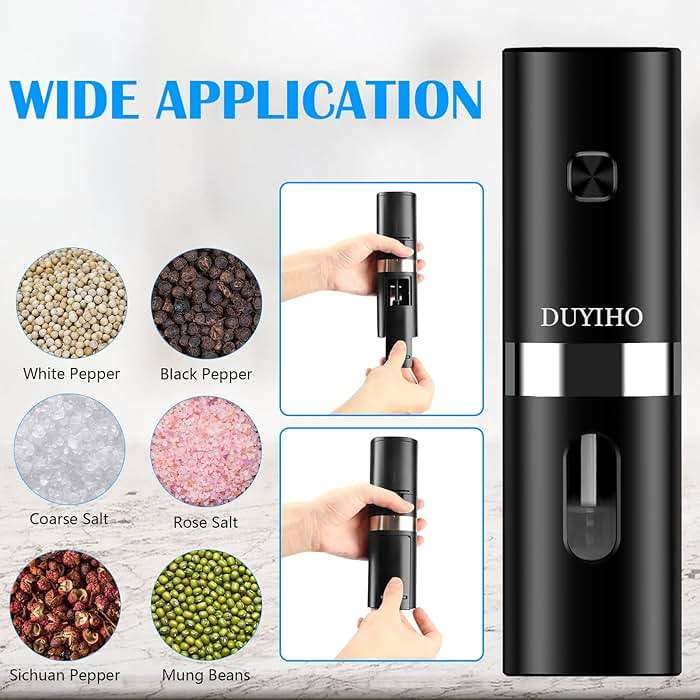 Rechargeable Electric Salt and Pepper Grinder Set with Double Charging Base, Support Battery Operated, Refillable Spice Automatic Mill Shakers Set with Adjustable Coarseness and LED Light - Image 2