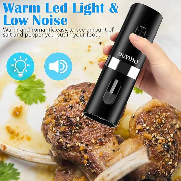 Rechargeable Electric Salt and Pepper Grinder Set with Double Charging Base, Support Battery Operated, Refillable Spice Automatic Mill Shakers Set with Adjustable Coarseness and LED Light - Image 4