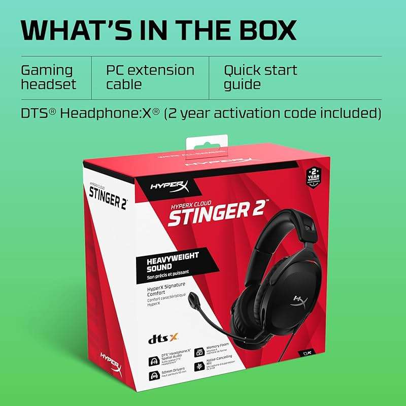 HyperX Cloud Stinger 2 – Gaming Headset, DTS Headphone:X Spatial Audio, Lightweight Over-Ear Headset with mic, Swivel-to-Mute Function, 50mm Drivers, PC Compatible, Black - Image 8