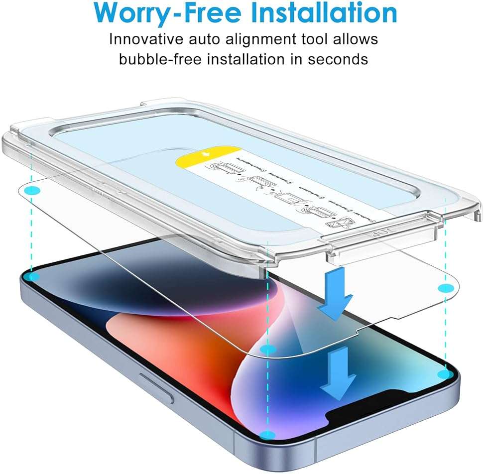 JETech One Touch Install Screen Protector for iPhone 17e (2026) / iPhone 16e / iPhone 14, Full Coverage Tempered Glass Film, Auto Alignment Tool Kit, HD Clear, 6.1-Inch Display, 2-Pack - Image 2