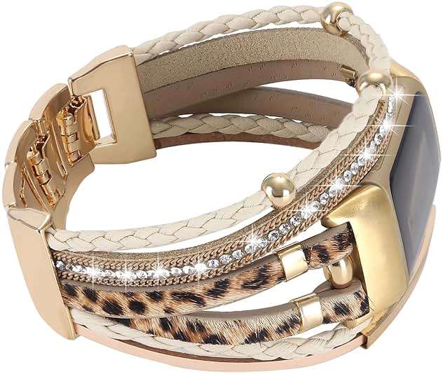 Leather Bands Compatible with Fitbit Charge 6/Charge 5 Bands for Women, Boho Handmade Multilayer Wrap Bracelets Jewelry Strap Replacement for Charge 6/Charge 5 Fitness Tracker - Image 2