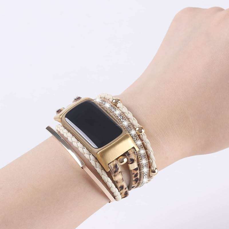 Leather Bands Compatible with Fitbit Charge 6/Charge 5 Bands for Women, Boho Handmade Multilayer Wrap Bracelets Jewelry Strap Replacement for Charge 6/Charge 5 Fitness Tracker - Image 4