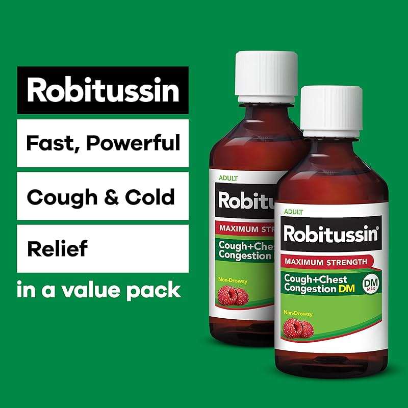 Robitussin Adult Maximum Strength Cough Plus Chest Congestion DM Max, Cough Suppressant and Expectorant, Raspberry Flavor, 8 Fl Oz x 2 - Image 2