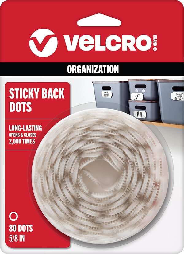 VELCRO Brand Dots with Adhesive | Sticky Back Round Hook and Loop Circles | 5/8in, 80 Pack | Arts and Crafts, School Projects, 95215W, White - Image 1