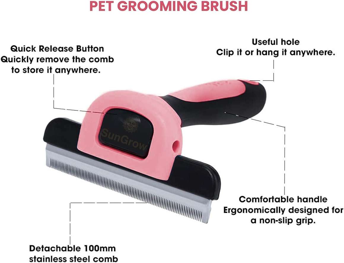 SunGrow Dog and Cat Deshedding Brush, Minimizes Shedding, Enhances Coat Health, Gentle on Skin, Suitable for Rabbits & Ferrets, 4" Steel Blade - Image 3